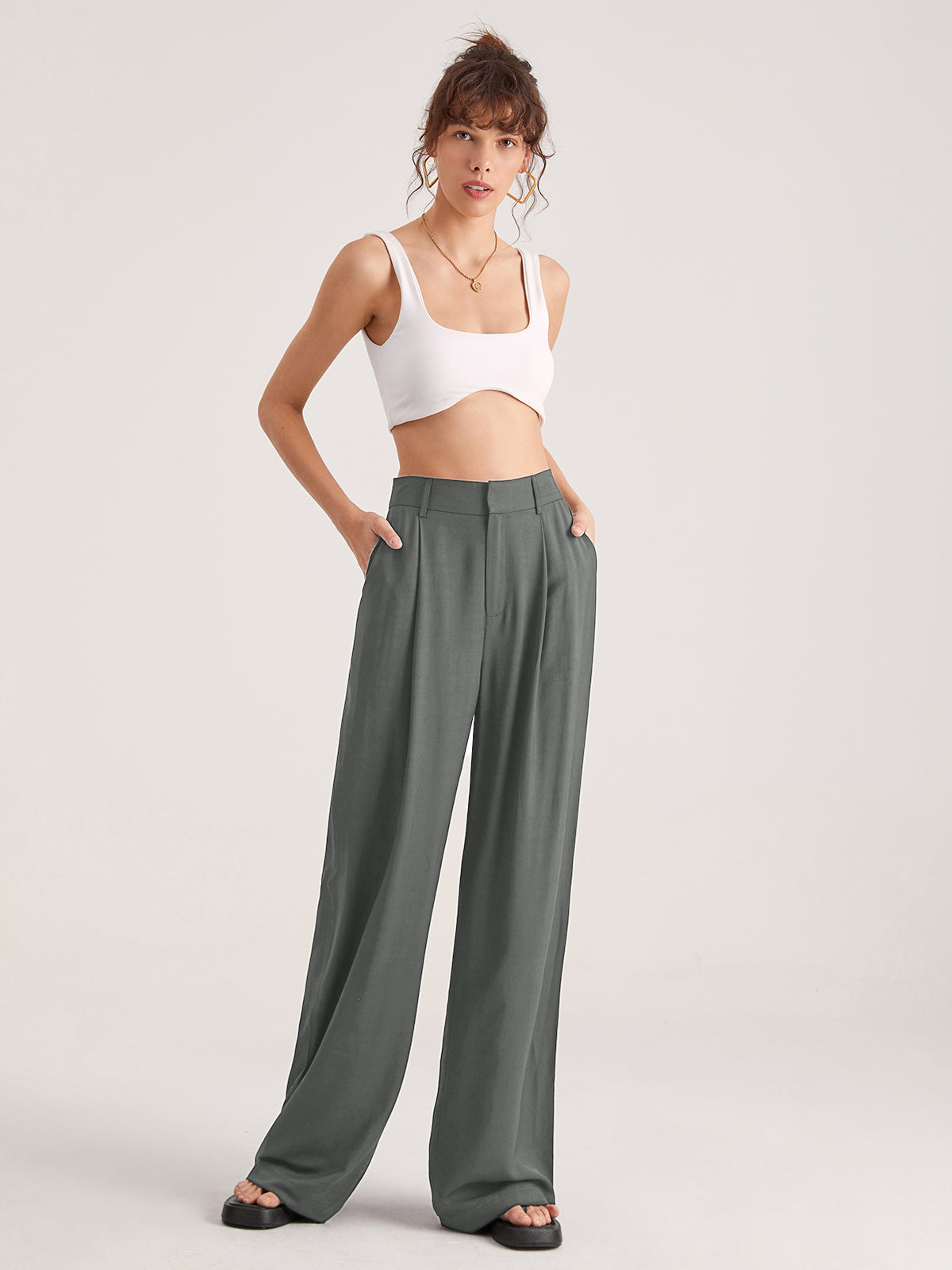 High Waisted Wide Leg Trousers