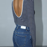 Open Back Striped Bodysuit