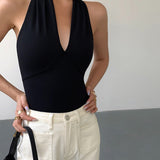 V-Neck Halter Open Back Tank Top