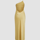 Open Back Satin Wedding Guest Maxi Dress