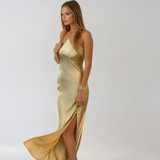 Open Back Satin Wedding Guest Maxi Dress