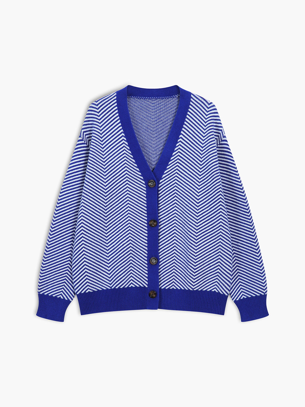 Chevron Contrast Button-Up Cardigan