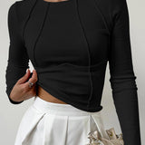 Fitted Long Sleeve Top with Raised Seam Detailing