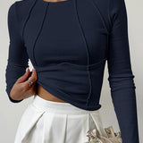 Fitted Long Sleeve Top with Raised Seam Detailing