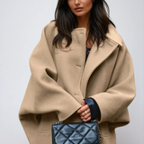 Women's Oversized Wool-Blend Coat with Button Closure