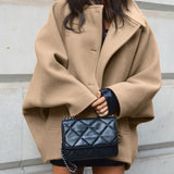 Women's Oversized Wool-Blend Coat with Button Closure