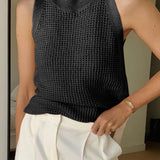Knit Hollow Solid Tank Top