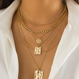 Textured Pendant Layered Gold Necklace