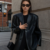 Women's Oversized Faux Leather Blazer with Lapel