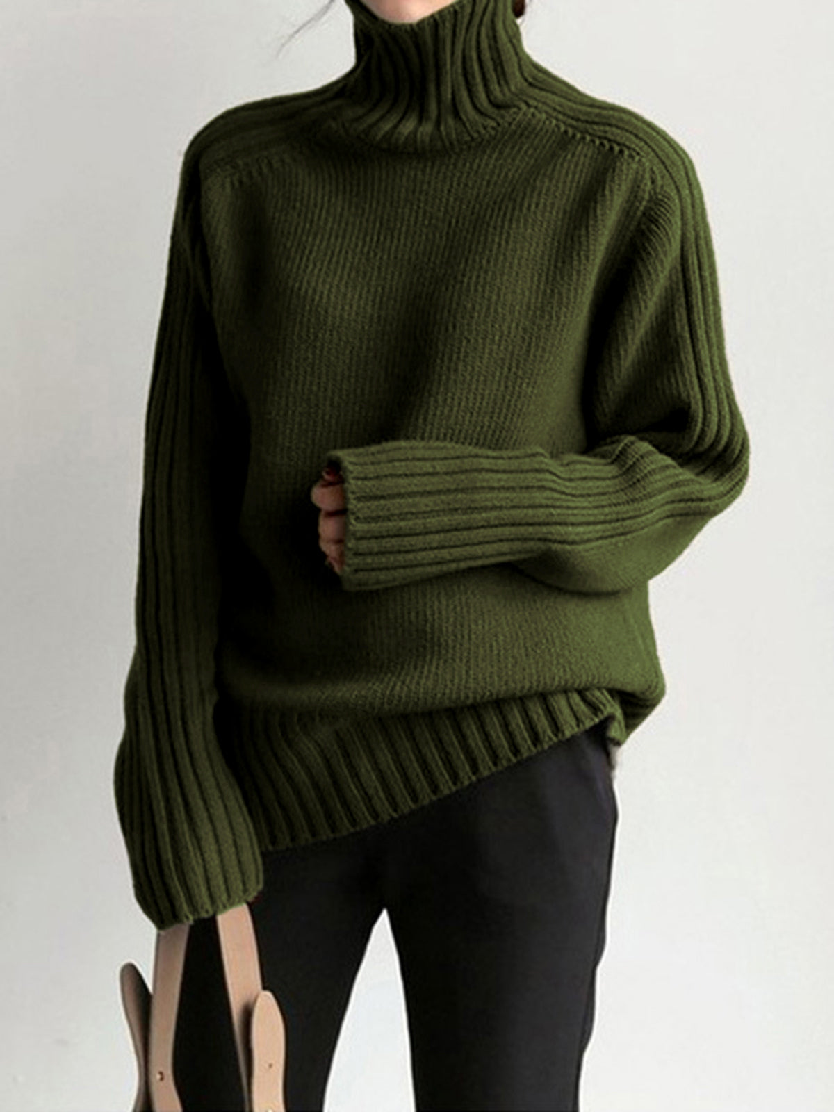 Ribbed Mock Neck Knit Sweater
