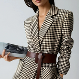 Women's Houndstooth Belted Split-Hem Blazer