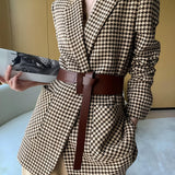 Women's Houndstooth Belted Split-Hem Blazer