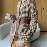 Women's Houndstooth Belted Split-Hem Blazer