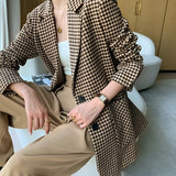 Women's Houndstooth Belted Split-Hem Blazer