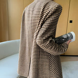 Women's Houndstooth Belted Split-Hem Blazer