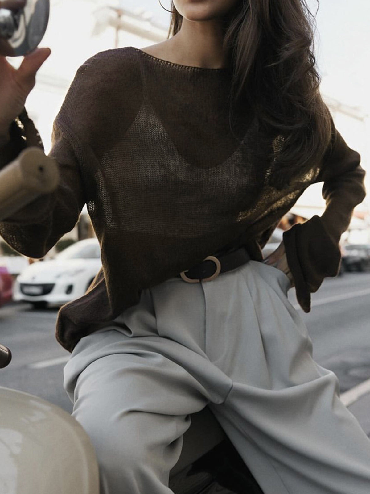 Sheer Textured Knit Sweater