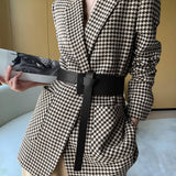 Women's Houndstooth Belted Split-Hem Blazer