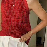 Knit Hollow Solid Tank Top