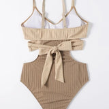 Beige Swimsuit with Crossed Waistband