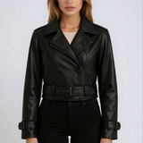 Women's Cropped Faux Leather Trench Jacket