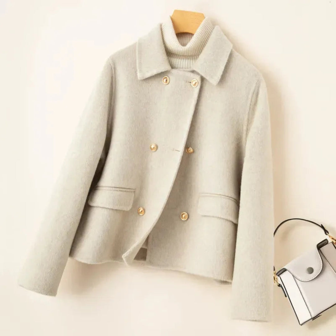 Women's Elegant wool coat with doll collar and gold buttons