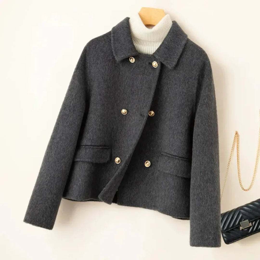 Women's Elegant wool coat with doll collar and gold buttons