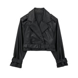 Women's Cropped Faux Leather Trench Jacket