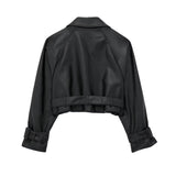Women's Cropped Faux Leather Trench Jacket