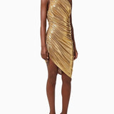 Gold One-Shoulder Evening Midi Dress