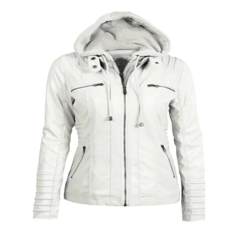 Women's Hooded Faux Leather Jacket