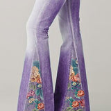 Women's Bootcut Denim Jeans with Flower Embroidered
