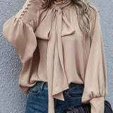 Long Sleeve Blouse with Tie Neck