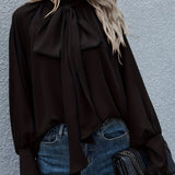 Long Sleeve Blouse with Tie Neck