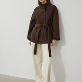 Women's Classic Wool Toggle Coat with Belted Waist