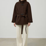 Women's Classic Wool Toggle Coat with Belted Waist