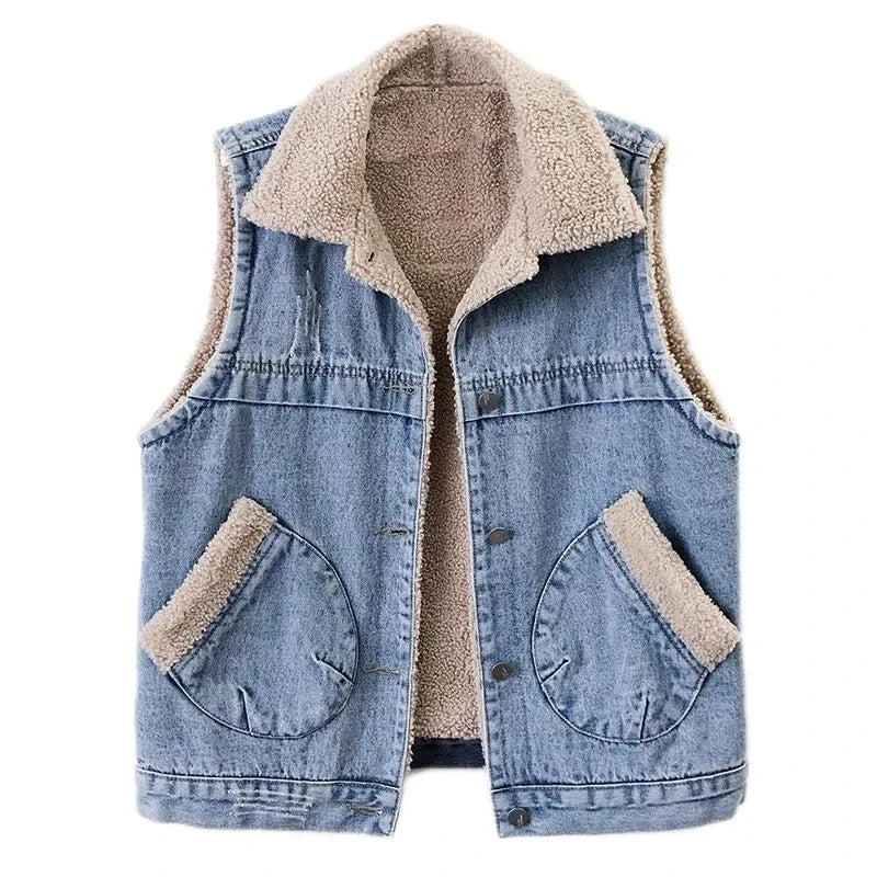 Denim Sherpa-Lined Gilet