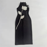 Backless Feather Embellished Midi Dress