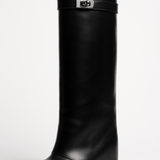 Women's Shark Lock Knee-High Faux Leather Boots