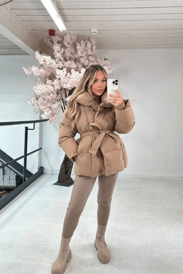 Women's Puffer Jacket with waist belt