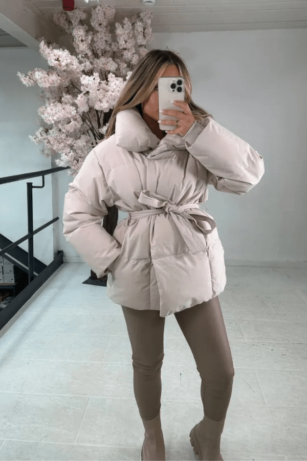 Women's Puffer Jacket with waist belt