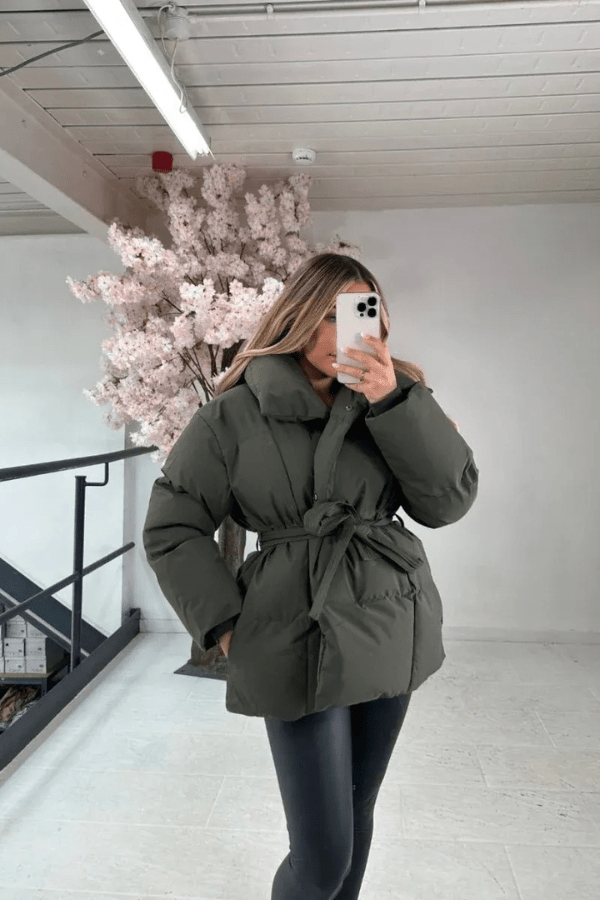 Women's Puffer Jacket with waist belt