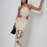 White Crochet Cut Out Summer Party Maxi Dress