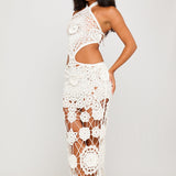 White Crochet Cut Out Summer Party Maxi Dress