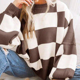 Women's Checkerboard Knitted Sweater
