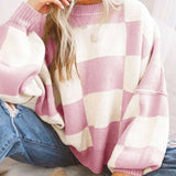 Women's Checkerboard Knitted Sweater