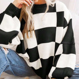 Women's Checkerboard Knitted Sweater