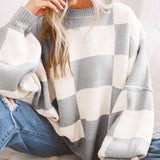 Women's Checkerboard Knitted Sweater