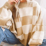 Women's Checkerboard Knitted Sweater