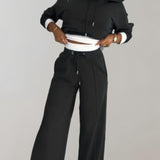 2-Piece Hoodie Tracksuit Set with Wide-Leg Trousers for Women