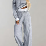 2-Piece Hoodie Tracksuit Set with Wide-Leg Trousers for Women